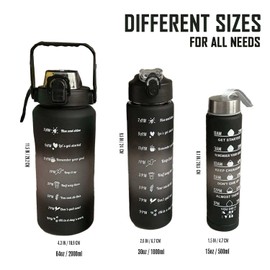 MAFEE 3 in 1 Motivational Water Bottles with Straw - Time Marker, Large Drinking Bottle Leakproof 2L/900ml/300ml Water Jugs for Sports Gym Travel BPA Free (Black)