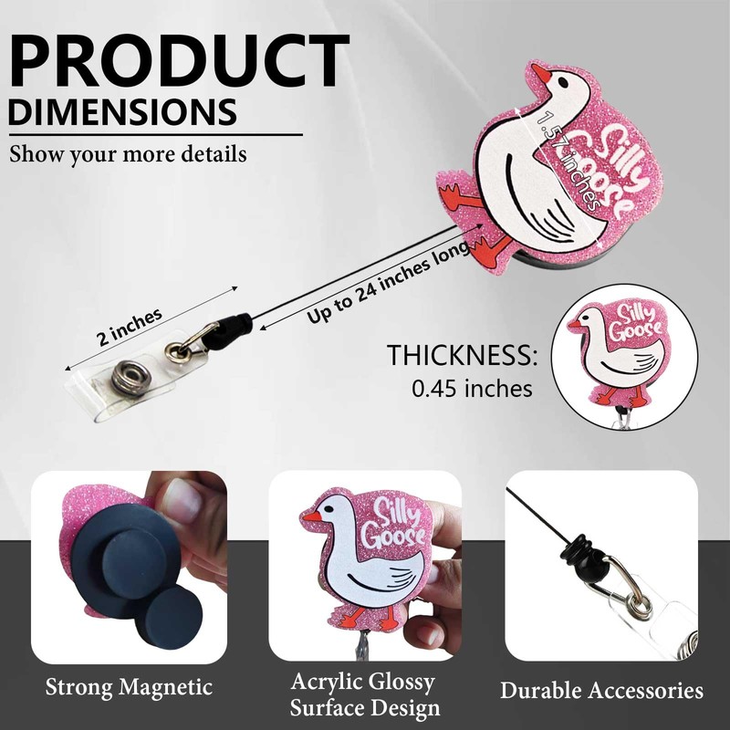 Magnetic Badge Holder with Strong Magnet Back, Silly Goose Retractable