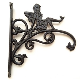 TANGDIAABBCC Spring life Cast Iron Ornate Fairy Hanging Flower Basket Bracket Hook in 3 colours (Black)
