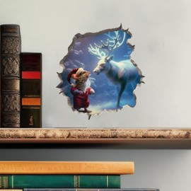 Santa Claus Mouse and Reindeer in Mouse Hole Decal - Mouse Hole 3D Wall Sticker