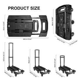 SELORSS Folding Hand Truck, 530 LBS Heavy Duty Luggage Cart, Foldable Dolly Cart for Moving, Utility Dolly Platform Cart with 6 Wheels for Travel House Office Shopping (Black)