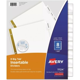 Avery Work Saver Big Tab Insertable 8-Tab Divider, 50% more writing space