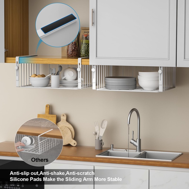 AmonHouseware 2Pack Under Shelf Basket Organizer,Adjustable Hanging Holder Storage for