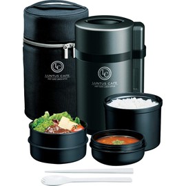 Asvel Insulated Lunch Box Rantas HLB-B1050CS with Soup Container, 1050ml, Black, Moderate Capacity A3305