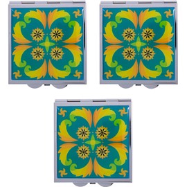 Stephanie Imports Set of 3 Double Sided Magnifying Compact Slim Mirrors with Printed Insert (Square - Psychedelic Turquoise)