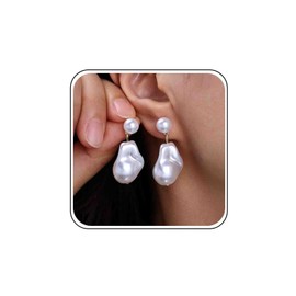 Boho Wedding Large Baroque Pearl Earrings Gold Brides Big Irregular Pearl Drop Earrings Small Dainty Stud Tiny White Bead Dangle Cute Vintage Bridal Simple Bridesmaid Statement Minimalist for Women