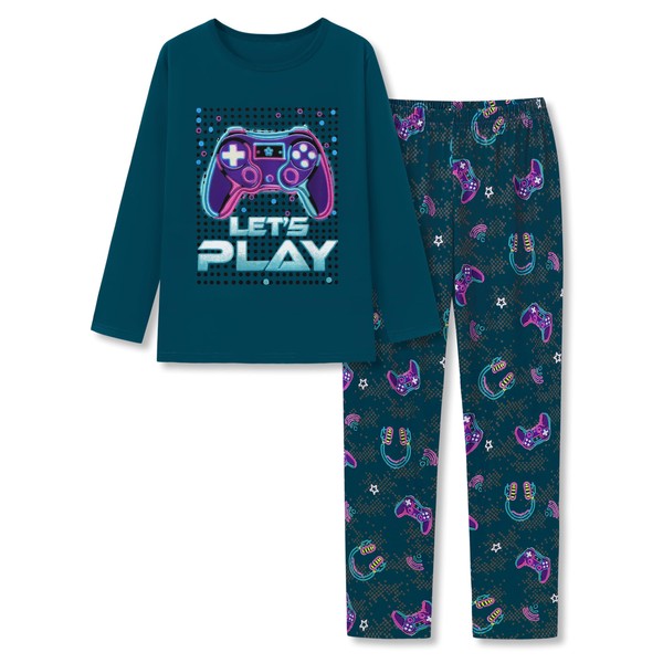 Tebbis Pajamas For Boys Fun Game Controller Long Sleeves 2-Piece