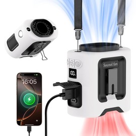 Socool 14500mAh Portable Waist Fan Clip on Belt 360 Rotation Wearable Rechargeable Personal Shirt Fan, 67H Cooling 5-Speed Battery Operated Fans with Light, Neck Fan Hanging for Outdoor Camping Travel:_White