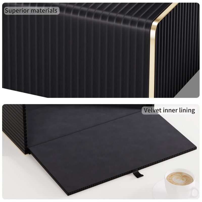 Tissue Box Cover,Black Rectangle PU Leather Tissue Holder with Gold-Tone