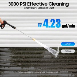 PIAOCAIYIN 3000PSI Pressure Washer Gun, Car Power Washer Gun Spray Wand Lance Nozzle & Nozzle Tips, 16L/4.23gal/Min Max Output, for Cleaning Glass, Dirt, Moss, Black