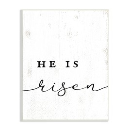 Stupell Industries He is Risen Phrase Rustic Pattern Minimal Text, Designed by Daphne Polselli Wall Plaque, 13 x 19, Black