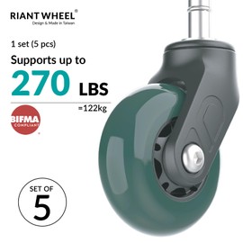 Riantwheel, Office Chair Wheels Replacement Rubber Chair casters for Hardwood Floors and Carpet, Set of 5, Office Chair casters (Green)