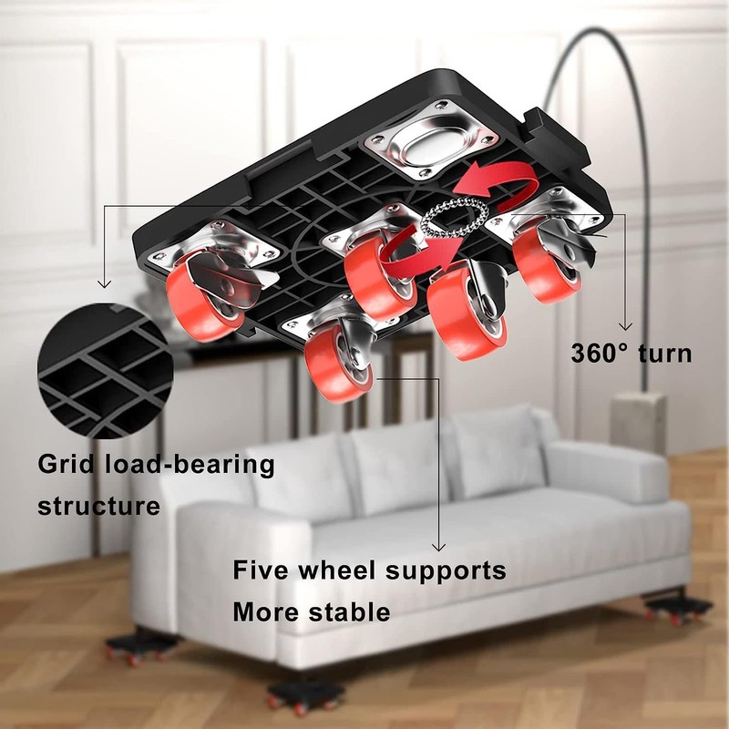 Heavy Furniture Lifter Mover Dolly Set, 360° Rotation 5-Wheel Dollies