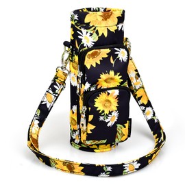Betsey Johnson Insulated Water Bottle Pouch Holder Carrier Crossbag with Adjustable Shoulder Strap - Lightweight Polyester Accessories with Pockets Good for Hiking Travelling Sports(Sunflower)