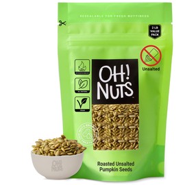 Oh! Nuts Pumpkin Seeds - Roasted Unsalted - 2 lb - No Shell Pepitas - Packed in New York Zip-Seal Bag for Exceptional Freshness
