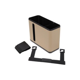 INFINAUTO Car Trash Can Front Rear Seats 7.1" Length 2.8" Width 5.5" Height Auto Trash Bin Faux Leather ABS Beige Hanging