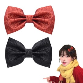 Xmas Christmas Bow Hair Clips Sparkly Hair Clip Christmas Hair Accessories for Kids Girls Black Red Hair Barrettes Xmas Glitter Hair Bow Clips Bow Hairpin for Thick Thin Hair 2pcs Hair Clips