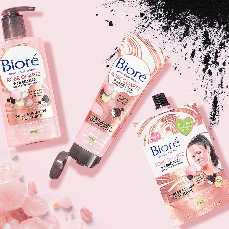 Biore Rose Quartz and Charcoal Stress Relief Clay Mask, 50