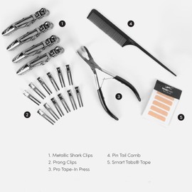 Tape-In Pro Kit by The Hair Shop, Tape In, Smart Tabs, Skinweft Tape Tool Set Collection for Installation and Removal of Tape-In Adhesive Hair Extensions, Black Briefcase Included