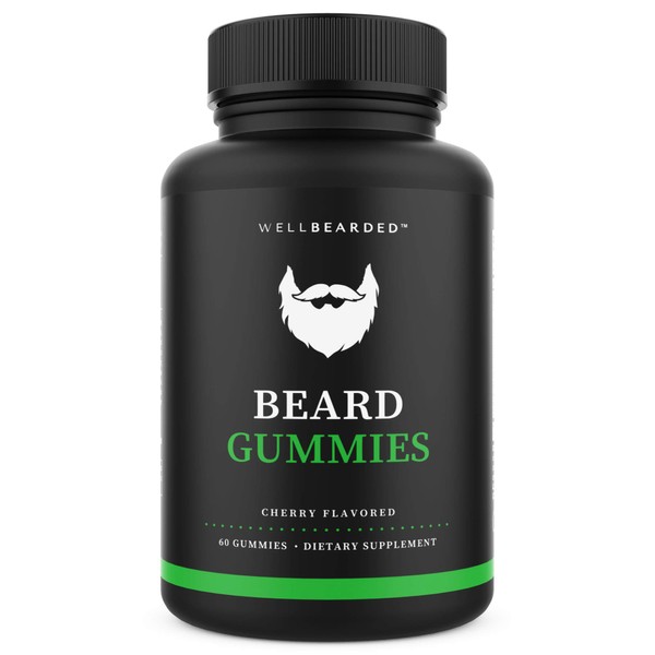 Well Bearded Beard Gummies - Natural Hair Growth Vitamins for Men - Scientifically Formulated for Fuller, Longer, Thicker Beards & Mustache - 5000mcg Biotin - Beard Gummy Supplement - Mens Beard Care