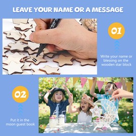 66Pcs Baby Shower Guest Book Wooden, Baby Shower Welcome Sign Board Wooden Guest Book Frame Birthday, Alternative Guestbook Baby with Star Photo Frame for Wedding Baby Shower Birthday (White)