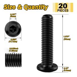 Mywish M8x1.25 Bolt, M8 x 35mm 20Pcs Flat Head Hex Socket Cap Screws Bolts, 304 Stainless Steel Furniture Bolts Full Thread, Black Oxide & Hex Spanner
