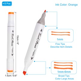 PATIKIL Dual Tip Alcohol Art Markers, 6 Pcs White Barrel Alcohol Markers with Brush Tip and Fine Tip for Illustration Artist Adult Coloring Drawing Permanent Sketching, Orange