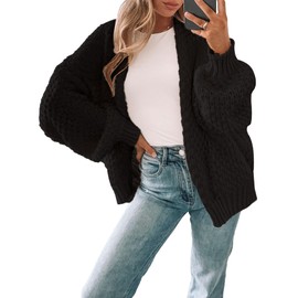 Libsorge Womens Long Cardigan Sweaters for Women Fall Winter Spring 2025 Trendy Outfits Cute Slouchy Chunky Waffle Knit Oversized Open Front Ladies Dressy Casual Cardigans Sweater Black L