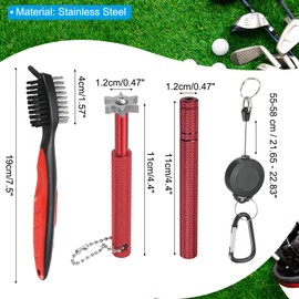 PATIKIL Golf Clean Tool Set Including Golf Club Groove Sharpener, Golf Brush with Retractable Zip-line, 6 Heads Groove Sharpener Golf Accessories for Wedge Irons Club, U & V-Grooves, Red