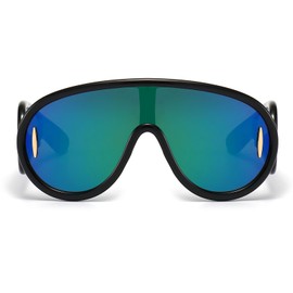 LJCZKA y2k Sunglasses Futuristic Women Men Trendy Sunglasses Oversized Fashion Glasses Mask Hippie with Shield UV Protection, black