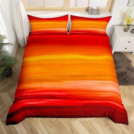 Homemissing Double Orange Red Printed Duvet Cover Gradient Orange Comforter Cover Set Cotton Romantic Comforter Cover Set Children's Yellow Deep Red Bedroom Decoration
