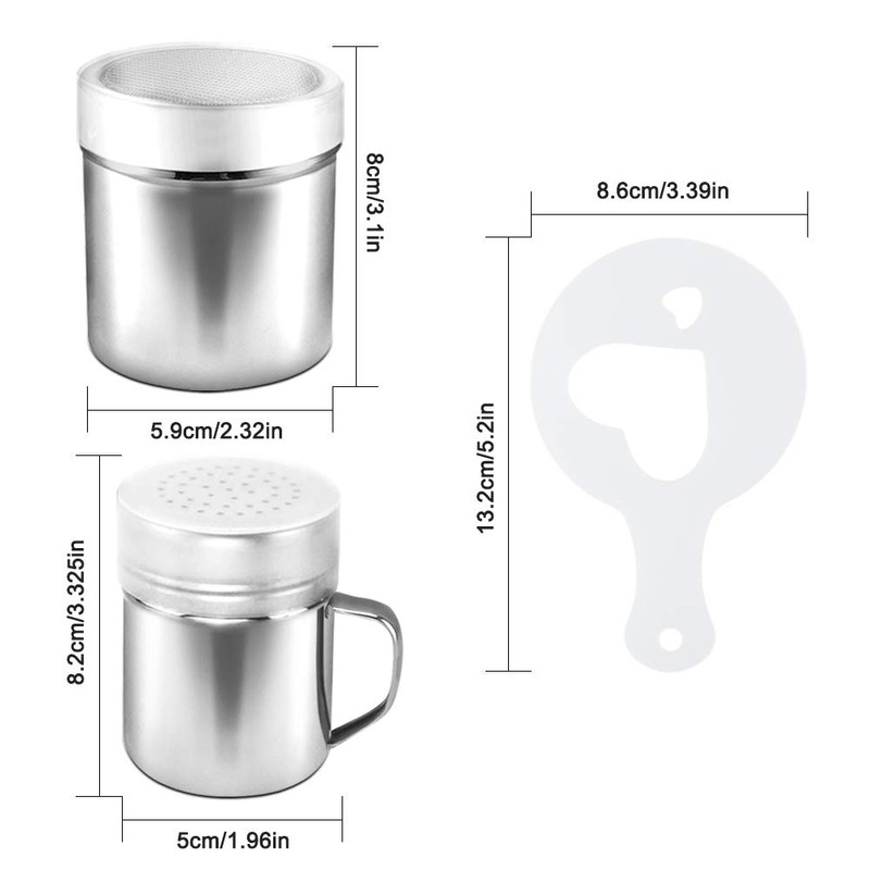 AIFUDA 2 Pcs Stainless Steel Powder Shaker with Lid, 16