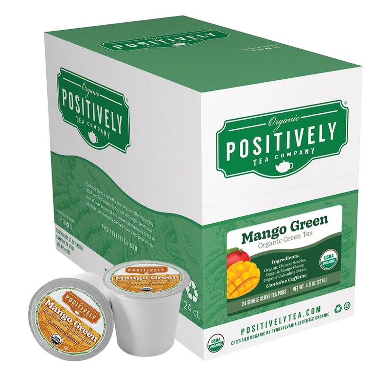 Organic Positively Tea Company, Mango Green Tea, K-Cup Compatible, 24