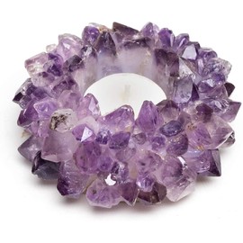 DesertUSA Natural Meditation Amethyst Cluster with Crystal Points - Handmade Chakra Tea Light Candle Holder - Decorative Peaceful, Higher Love Energy, Fits Tea Light Candle …