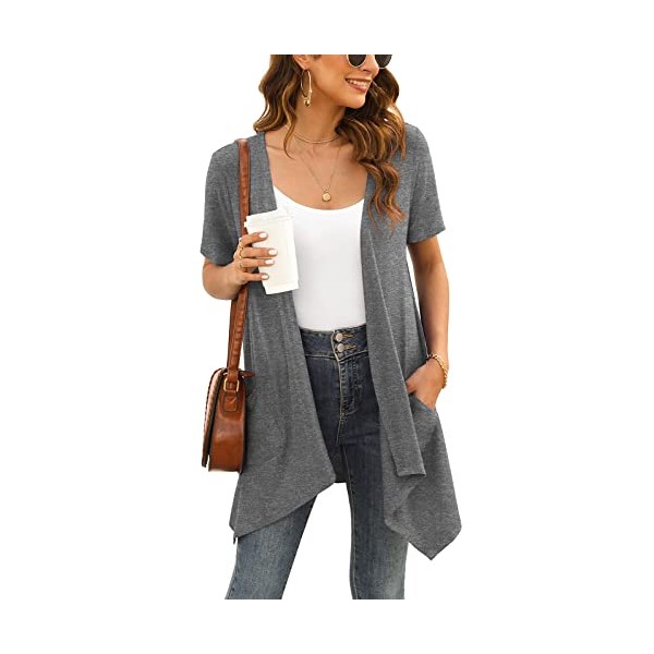 Veryoung Women's Short Sleeve Open Front Lightweight Summer Cardigan Grey