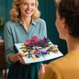 CawrdWhish Greeting Cards Butterfly Flower, Forever Flower Bouquet 3D Pop Up Birthday Gifts for Women Wife Mom Daughter Sister Aunt Grandmother, Anniversary Card, With Envelope
