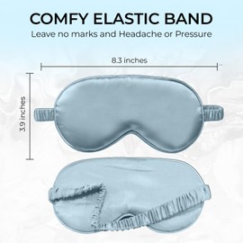 HOME ARCHIVE Silk Sleep Eye Mask, Light Blocking Satin Blindfold with Elastic Strap, Gold (Light Blue)
