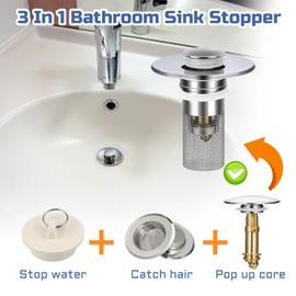 Palksky Bathroom Sink Drain Strainer, 2Pcs Bathtub Drain Hair Catcher, Drain Plug Filter, Pop Up Drain with Stainless Steel Floor Drain Filter Universal Replacement 1.1-1.45 Inch