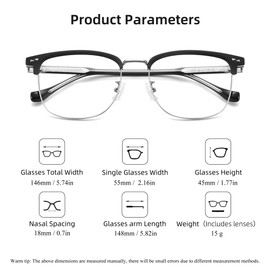 SooGree Blue Light Blocking Glasses Men Women Half Frame UV400 Glasses Clear Lens Anti Eyestrain Glasses Computer Gaming