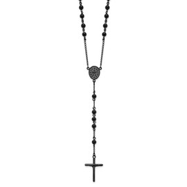 Auriga Fine Jewelry Stainless Steel Polished Black IP-plated Beaded Rosary Curb Chain Necklace 30"