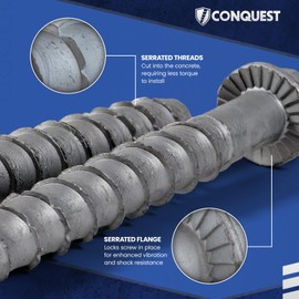 Conquest 1/2" x 5" Galvanized Large Diameter Concrete Screws - High-Strength Carbon Steel for Masonry, Brick, or Block Anchoring (Pack of 25)