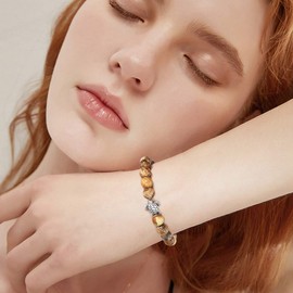 YooAi Turtle Bracelet 2Pcs Nature Stone Beads Bracelets for Women Elastic Rope Adjust Bracelets PicVolcanic Stone