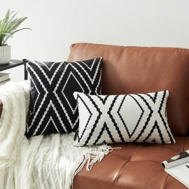 Nestinco Set of 2 Black Pillow Covers 24 x 24 inches Boho Aztec Polyester Blend Decorative Throw Pillow Covers for Sofa Couch Bed Decor