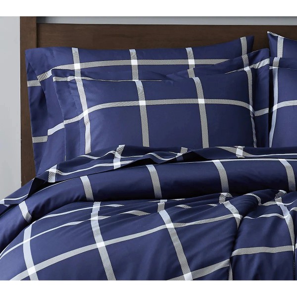 Truly Soft Printed Windowpane 3 Piece Comforter Set White/Navy Twin