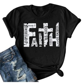 Christian T Shirts for Women Faith Graphic Tee Bible Verse Shirts Retro Religious Shirts Casual Tops Black
