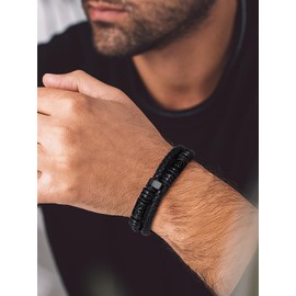 Bandmax Men's Leather Bracelet Microfibre Leather Braided Bracelet Wrap Bracelet with Magnetic Clasp Bracelet Accessory Bracelet Length 19 cm/21 cm/23 cm, Leather