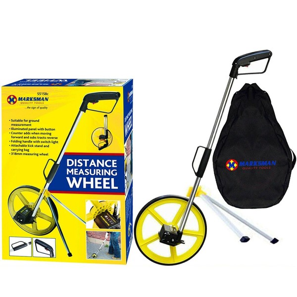 Marksman Professional Distance Measuring Wheel Foldable with Stand & Carry Bag Building Surveyors Contractors Road Land Walking Measure Industrial Builders DIY Layout Hand Tools UK Free P&P