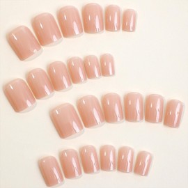 Square Press on Nails Short Fake Nails Nude Nails Press ons Acrylic Glue on Nails Glossy False Nails Daily Wear Simple Artificial Nails Full Cover Stick on Nails for Women 24Pcs