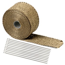 Exhaust Heat Protection Tape, 15 m x 5 cm, Exhaust Sealing Tape, Yellow with 10 Cable Ties, Stainless Steel, Basalt Heating Tape for Exhaust Heat Protection, Manifold Heating Tape for Motorcycle