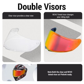 Rymic SR6 Full Face Motorcycle Helmet, Equipped with Clear & Multicolour Visors DOT Approved Street Racing Helmet (Black-White Thunder, XL)